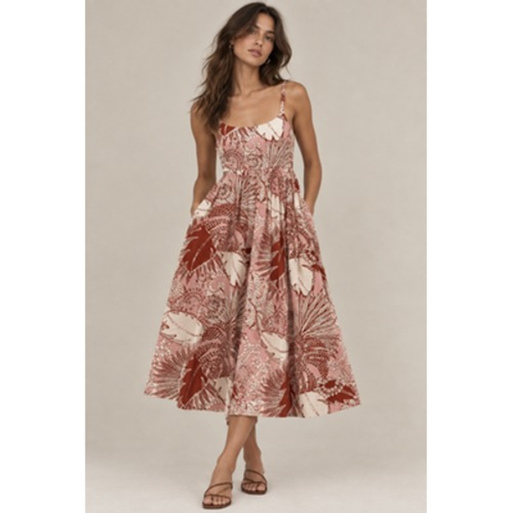 Japna Maxi Dress Womens Small Pink Tropical Floral Sundress Pockets Boho Beach
